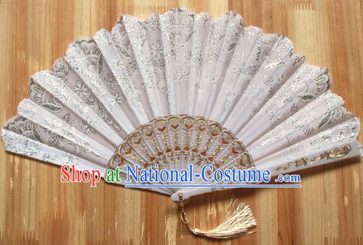 Chinese Handmade Classical White Folding Fans Folk Dance Accordion Fan for Women