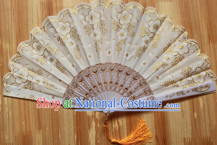 Chinese Handmade Folk Dance White Folding Fans Classical Accordion Fan for Women