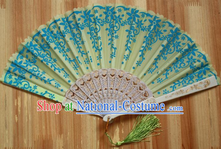 Chinese Handmade Folk Dance Yellow Folding Fans Classical Accordion Fan for Women