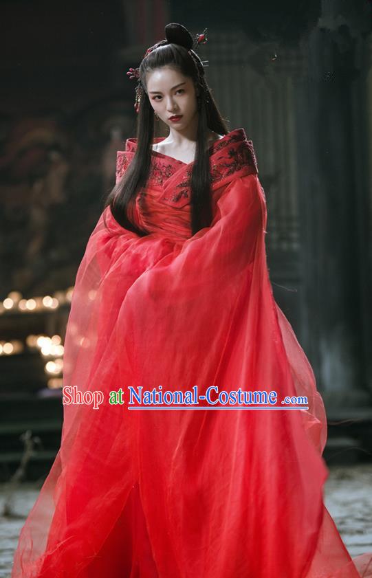 The Knight of Shadows Chinese Ming Dynasty Princess Wedding Red Hanfu Dress and Headpiece for Women