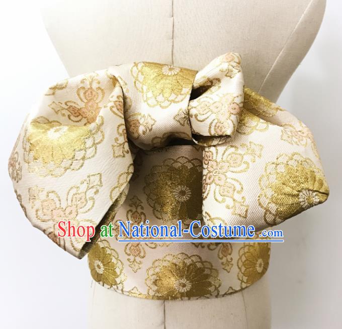 Japanese Handmade Kimono Golden Brocade Waistband Japan Traditional Yukata Belts for Women