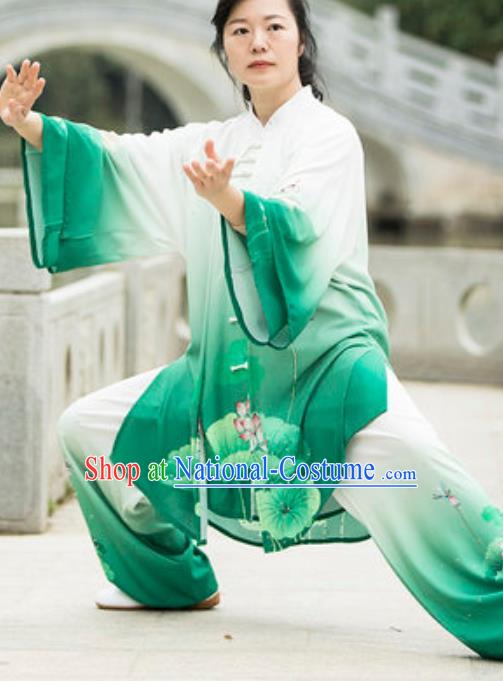 Top Kung Fu Costume Martial Arts Training Green Uniform Gongfu Shaolin Wushu Clothing for Women