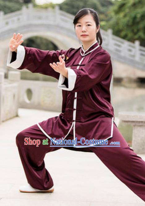 Chinese Traditional Tai Chi Wine Red Costume Martial Arts Training Uniform Kung Fu Wushu Clothing for Women