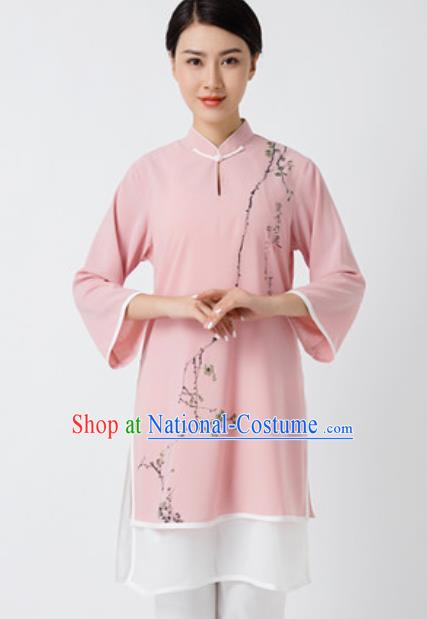 Chinese Traditional Tai Chi Printing Plum Blossom Pink Costume Martial Arts Uniform Kung Fu Wushu Clothing for Women