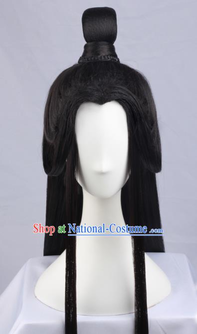 Chinese Traditional Jin Dynasty Prince Hanfu Wigs Sheath Ancient Swordsman Hairpiece Handmade Chignon for Men