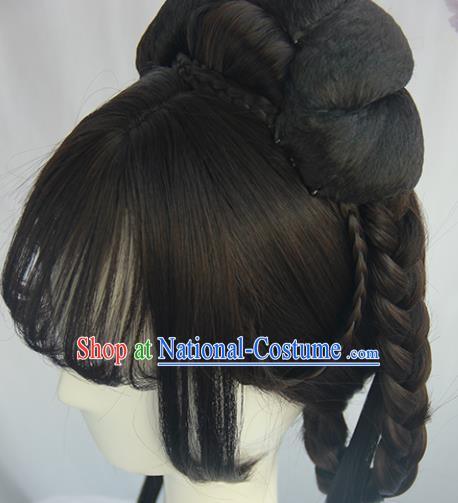 Handmade Chinese Ancient Princess Blunt Bangs Chignon Traditional Hanfu Wigs Sheath for Women