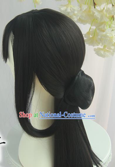 Handmade Chinese Ancient Tang Dynasty Young Lady Chignon Traditional Hanfu Wigs Sheath for Women