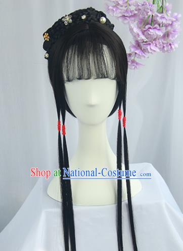 Handmade Chinese Ancient Ming Dynasty Nobility Lady Headpiece Chignon Traditional Hanfu Wigs Sheath for Women