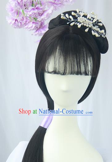 Handmade Chinese Ancient Ming Dynasty Maidservants Headpiece Chignon Traditional Hanfu Wigs Sheath for Women