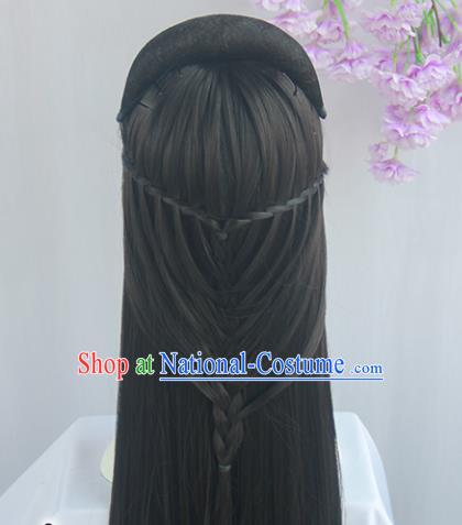 Handmade Chinese Ancient Jin Dynasty Princess Headpiece Chignon Traditional Hanfu Wigs Sheath for Women