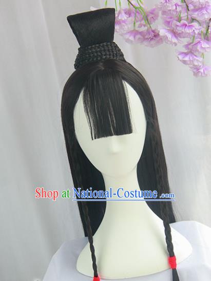 Handmade Chinese Ancient Jin Dynasty Swordswoman Headpiece Chignon Traditional Hanfu Wigs Sheath for Women