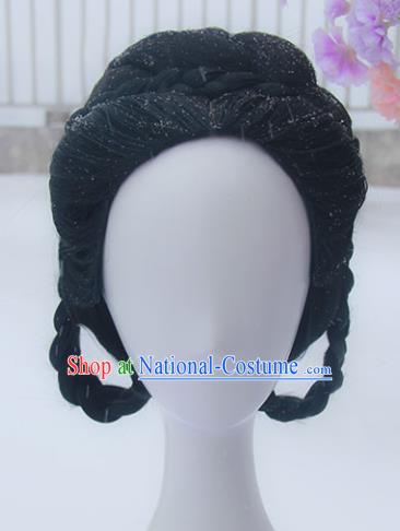 Handmade Chinese Ancient Court Maid Headpiece Chignon Traditional Hanfu Wigs Sheath for Women