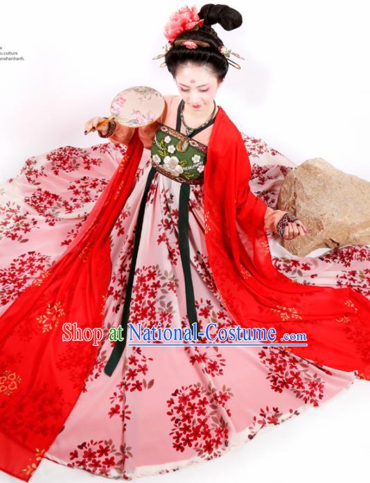 Chinese Ancient Court Lady Pink Hanfu Dress Traditional Tang Dynasty Imperial Consort Embroidered Historical Costume for Women