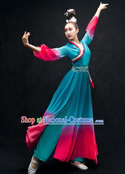 Chinese Classical Dance Costume Traditional Umbrella Dance Blue Dress for Women