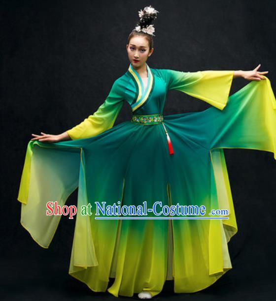 Chinese Classical Dance Costume Traditional Umbrella Dance Green Dress for Women