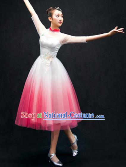 Chinese Classical Dance Costume Traditional Modern Dance Pink Veil Dress for Women