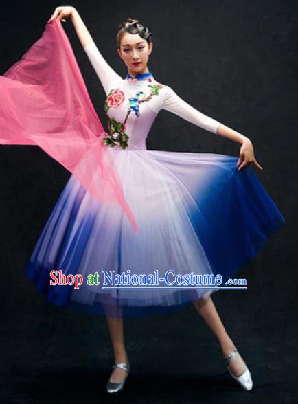 Chinese Classical Dance Costume Traditional Modern Dance Royalblue Veil Dress for Women