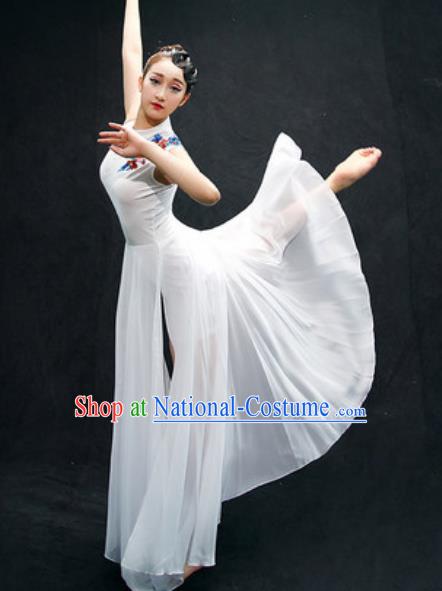 Chinese Classical Dance Fan Dance Costume Traditional Umbrella Dance White Dress for Women