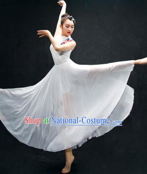 Chinese Classical Dance Fan Dance Costume Traditional Umbrella Dance White Dress for Women