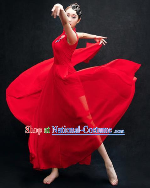 Chinese Classical Dance Fan Dance Costume Traditional Umbrella Dance Red Dress for Women