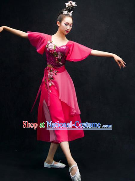 Chinese Classical Dance Costume Traditional Modern Dance Rosy Dress for Women