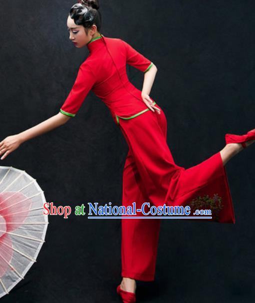 Chinese Folk Dance Yangko Red Costume Traditional Fan Dance Clothing for Women