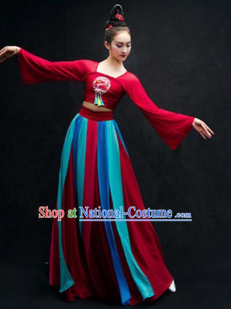 Chinese Classical Dance Stage Performance Costume Traditional Umbrella Dance Red Dress for Women