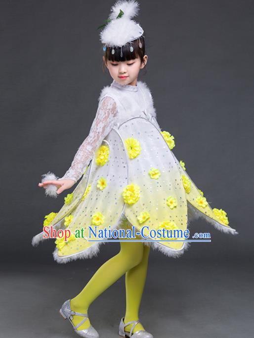 Chinese Folk Dance Stage Performance Yellow Costume Traditional Dandelion Dance Clothing for Kids