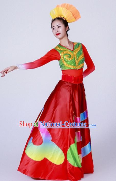 Chinese Spring Festival Gala Classical Dance Costume Traditional Modern Dance Red Dress for Women