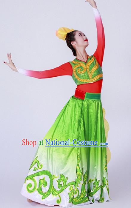 Chinese Spring Festival Gala Classical Dance Costume Traditional Modern Dance Green Dress for Women