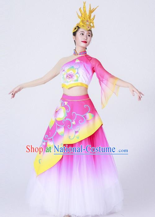 Chinese Spring Festival Gala Classical Peony Dance Costume Traditional Opening Dance Rosy Dress for Women