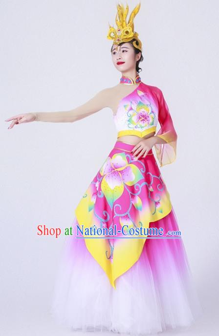 Chinese Spring Festival Gala Classical Peony Dance Costume Traditional Opening Dance Rosy Dress for Women