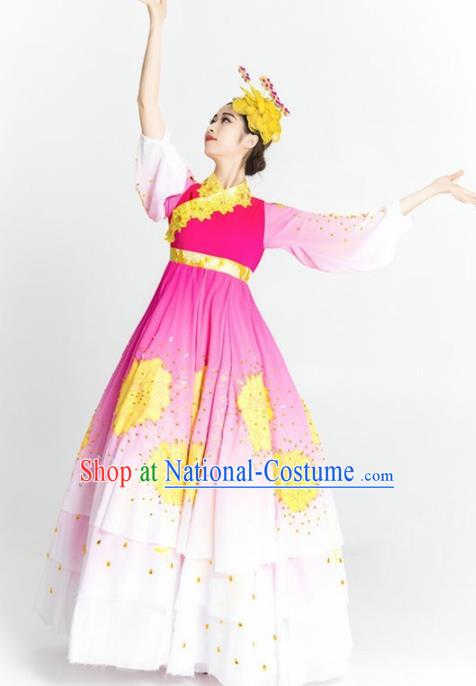 Chinese Korean Nationality Ethnic Dance Costume Traditional Minority Dance Pink Dress for Women