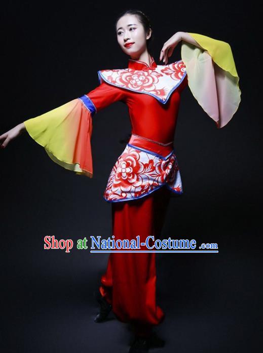 Chinese Folk Dance Yangko Stage Performance Costume Traditional Drum Dance Red Clothing for Women