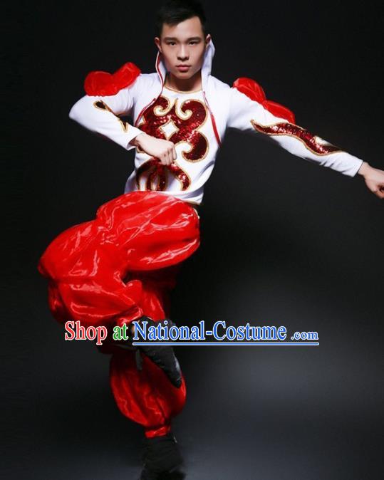 Chinese Folk Dance Yangko Costume Traditional Drum Dance Stage Performance Red Clothing for Men