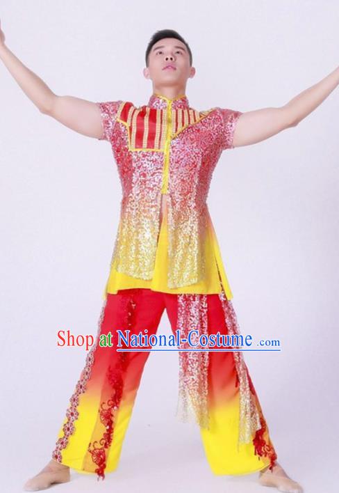 Chinese Folk Dance Red Costume Traditional Drum Dance Stage Performance Clothing for Men