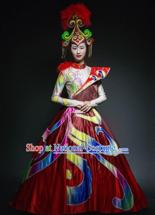 Chinese Modern Dance Stage Costume Traditional Spring Festival Gala Opening Dance Red Dress for Women