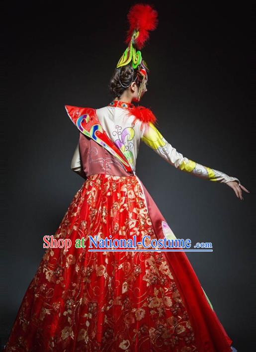 Chinese Modern Dance Stage Costume Traditional Spring Festival Gala Opening Dance Red Dress for Women