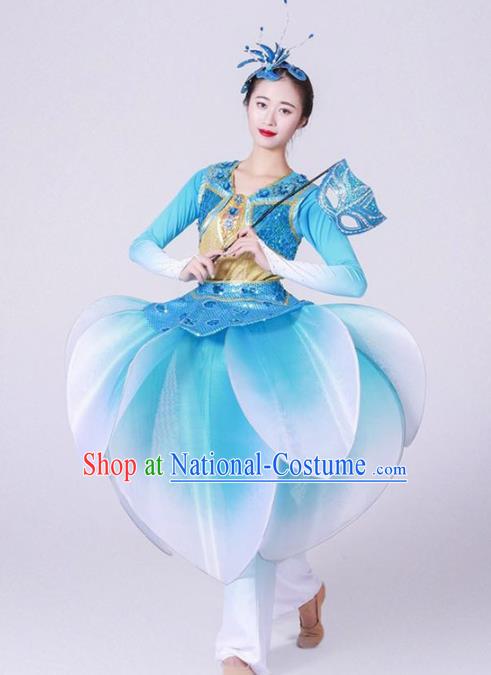 Chinese Folk Dance Yangko Stage Performance Blue Costume Traditional Lantern Dance Clothing for Women