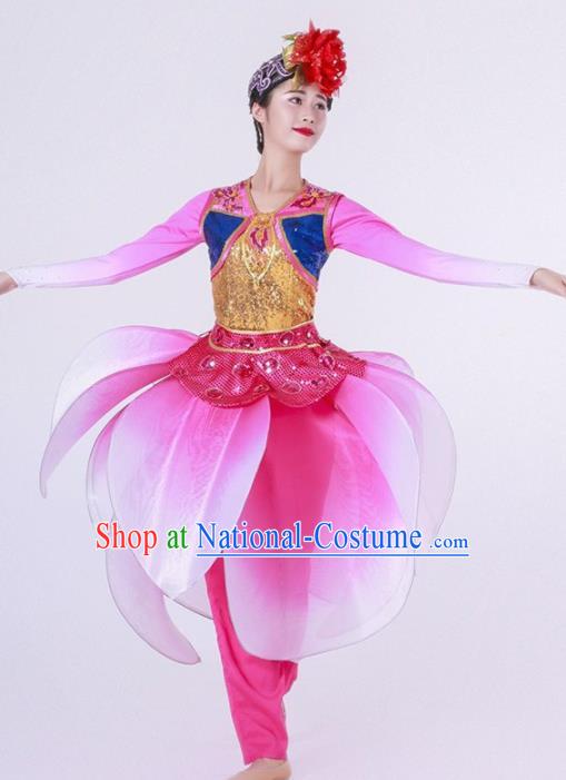 Chinese Folk Dance Yangko Stage Performance Rosy Costume Traditional Lantern Dance Clothing for Women