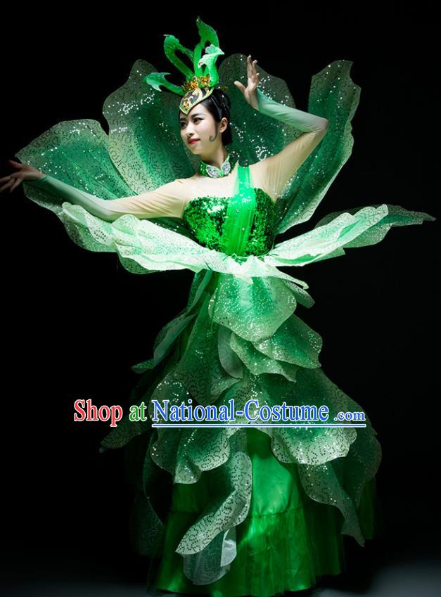 Chinese Modern Dance Peony Dance Stage Costume Traditional Spring Festival Gala Opening Dance Green Dress for Women