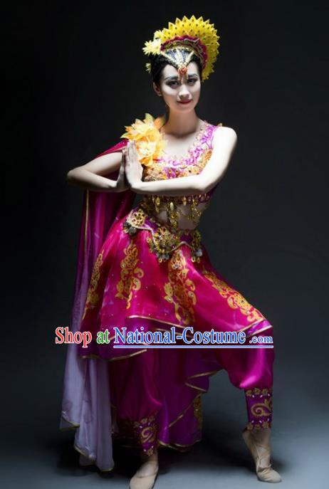 Indian Traditional Dance Costume Oriental Belly Dance Rosy Dress for Women