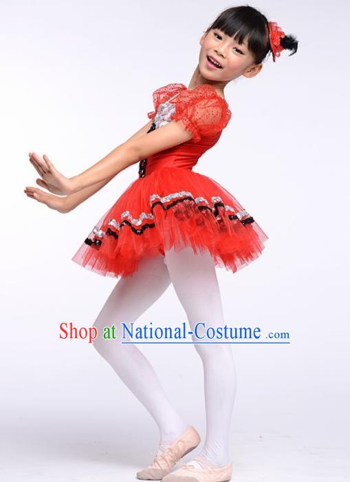 Chinese Modern Dance Stage Performance Costume Ballet Dance Red Bubble Dress for Kids