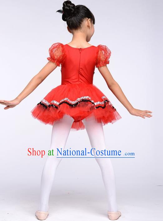 Chinese Modern Dance Stage Performance Costume Ballet Dance Red Bubble Dress for Kids