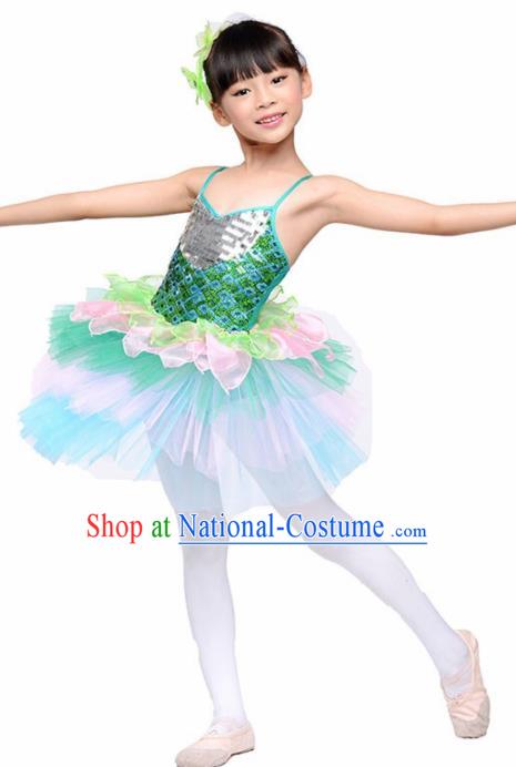 Chinese Modern Dance Stage Performance Costume Ballet Dance Green Bubble Dress for Kids