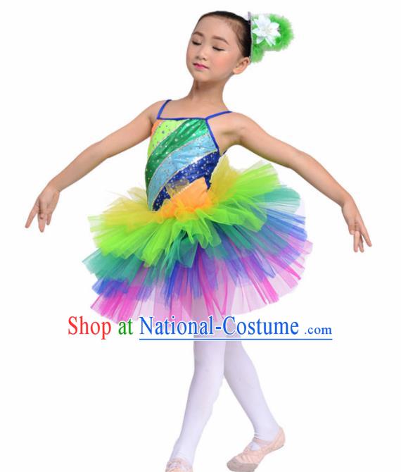 Chinese Modern Dance Stage Performance Costume Ballet Dance Colorful Bubble Dress for Kids