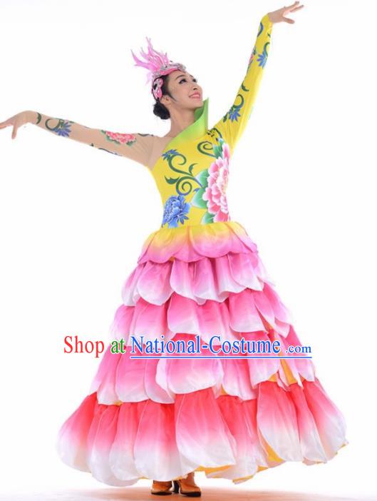 Chinese Modern Dance Stage Costume Traditional Spring Festival Gala Opening Dance Pink Dress for Women