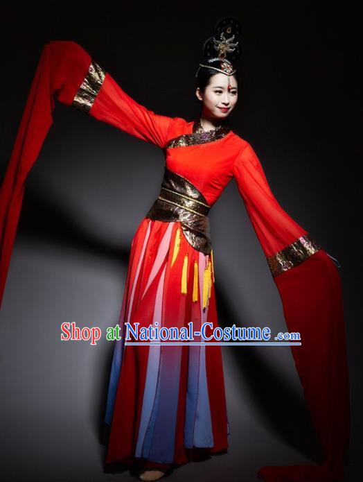 Chinese Classical Dance Red Dress Traditional Dunhuang Flying Apsaras Stage Performance Costume for Women