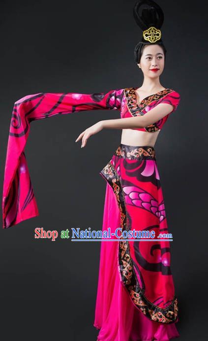 Chinese Classical Dance Rosy Dress Traditional Umbrella Dance Stage Performance Costume for Women