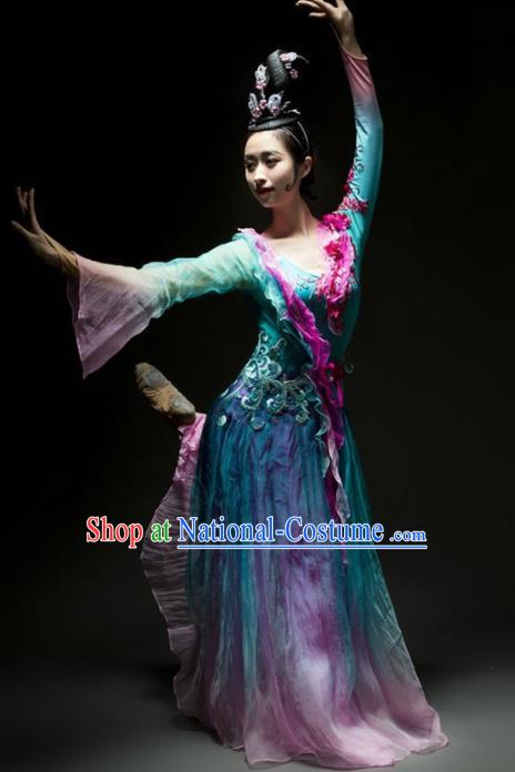 Chinese Classical Dance Lotus Dance Green Dress Traditional Umbrella Dance Stage Performance Costume for Women